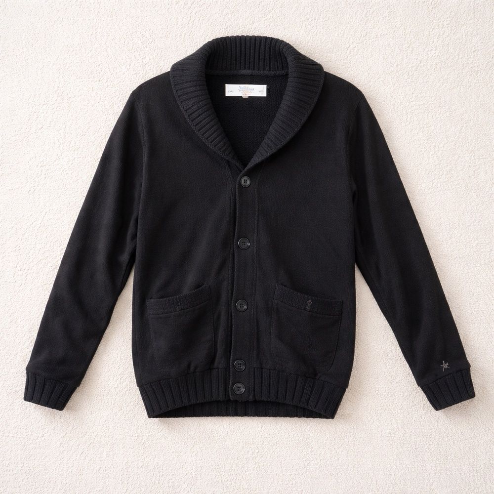 Beren Cardigan Sweater Black Shawl Collar Fleece Lined Button Front Size L